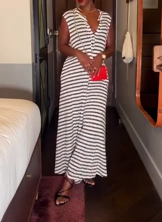 Striped Loose Casual Sleeveless Jumpsuit