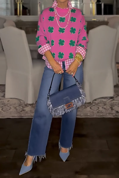 Four Leaf Clover Jacquard Crewneck Sweater