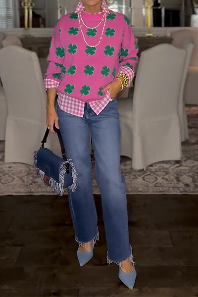 Four Leaf Clover Jacquard Crewneck Sweater