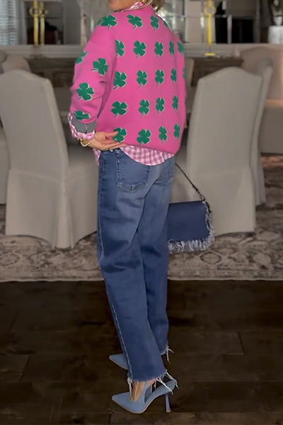Four Leaf Clover Jacquard Crewneck Sweater