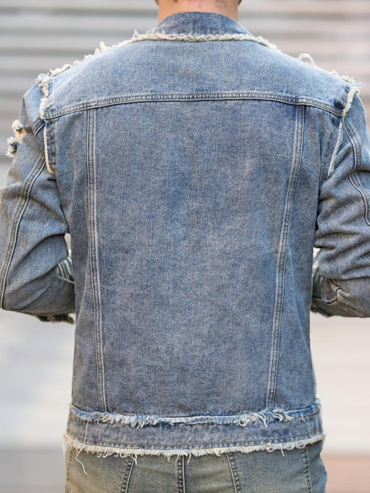Men's Raw Wash Ripped Denim Jacket