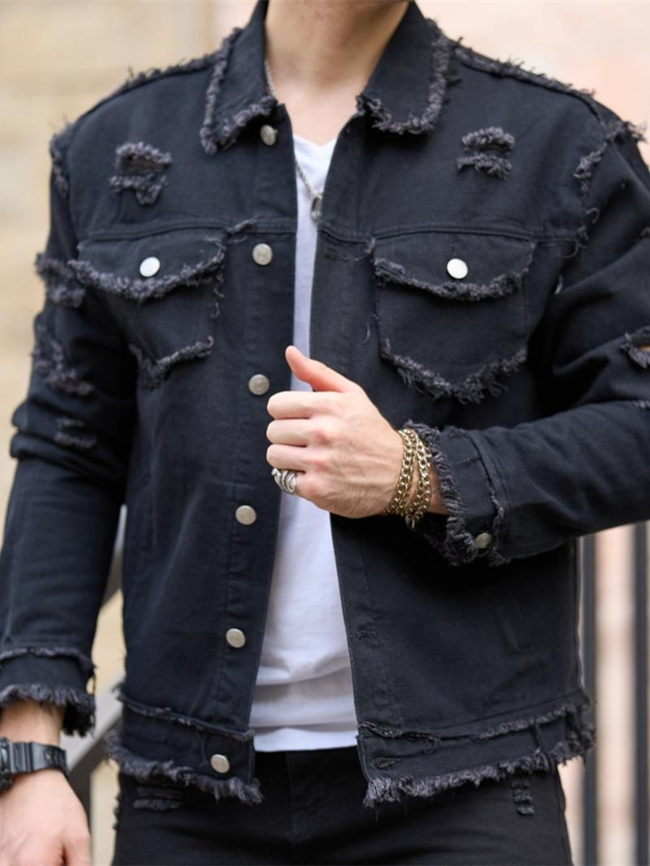 Men's Raw Wash Ripped Denim Jacket