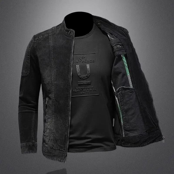 Men loose casual stand collar zipper motorcycle jacket