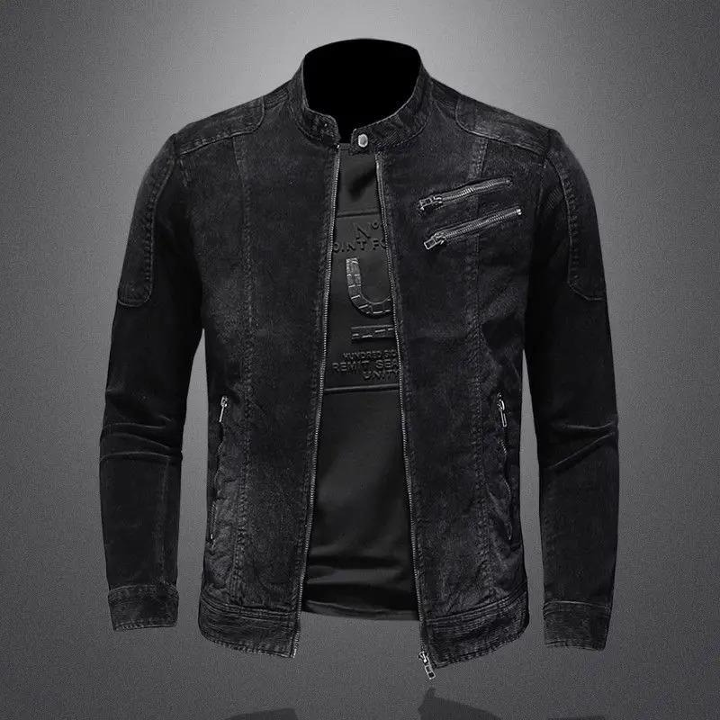Men loose casual stand collar zipper motorcycle jacket
