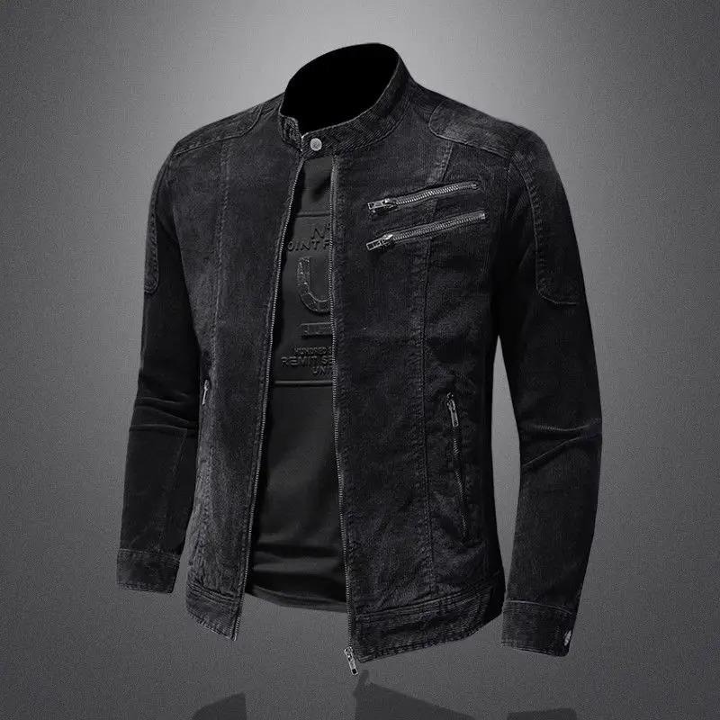 Men loose casual stand collar zipper motorcycle jacket