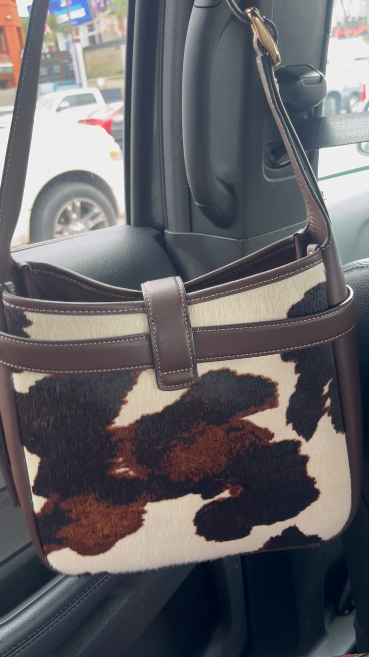 Fur-trimmed shoulder bag