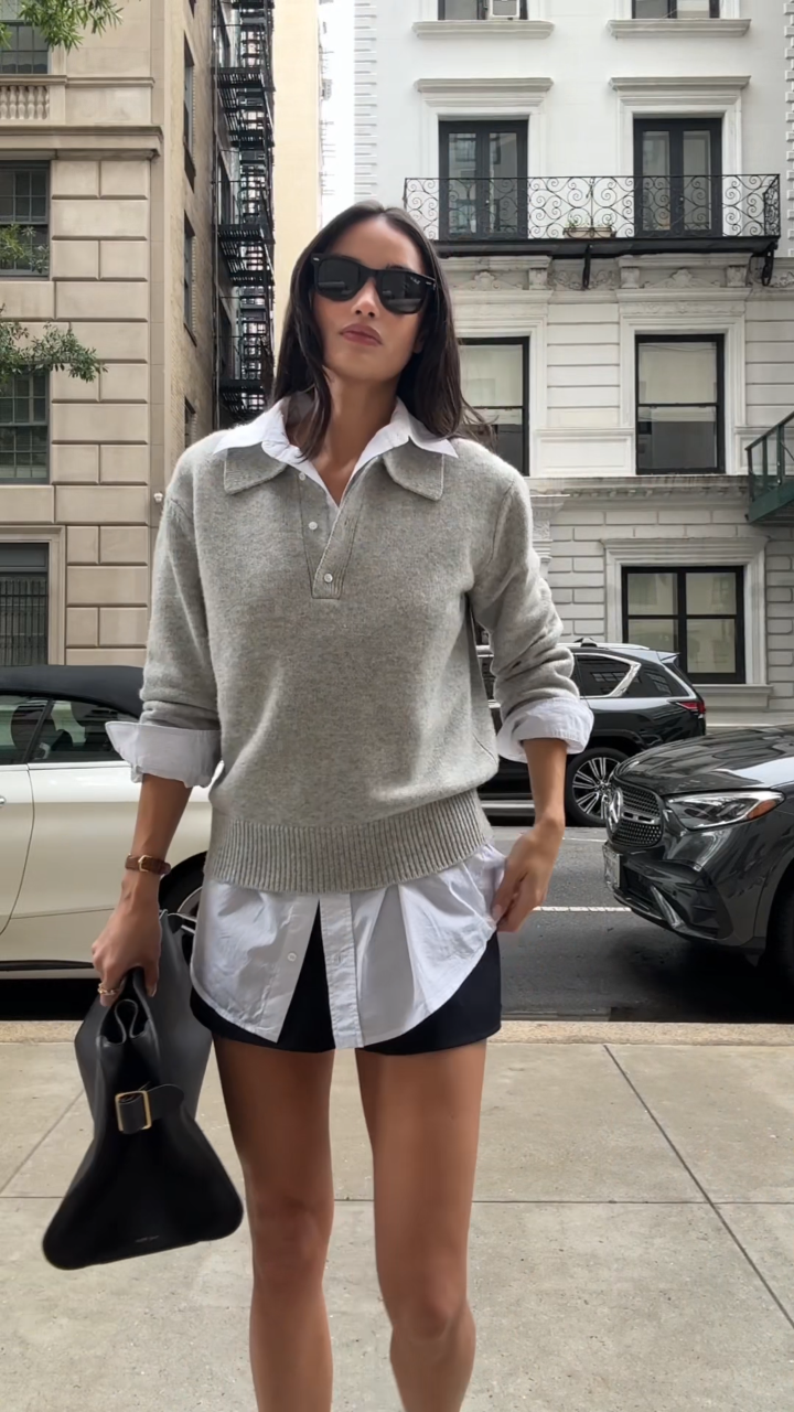 Gray Faux 2-Piece Cashmere Sweater