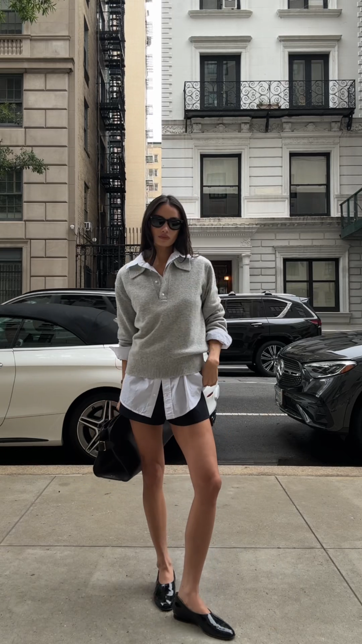 Gray Faux 2-Piece Cashmere Sweater
