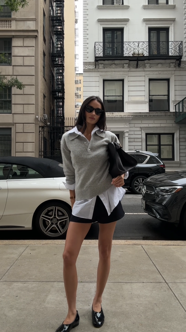 Gray Faux 2-Piece Cashmere Sweater