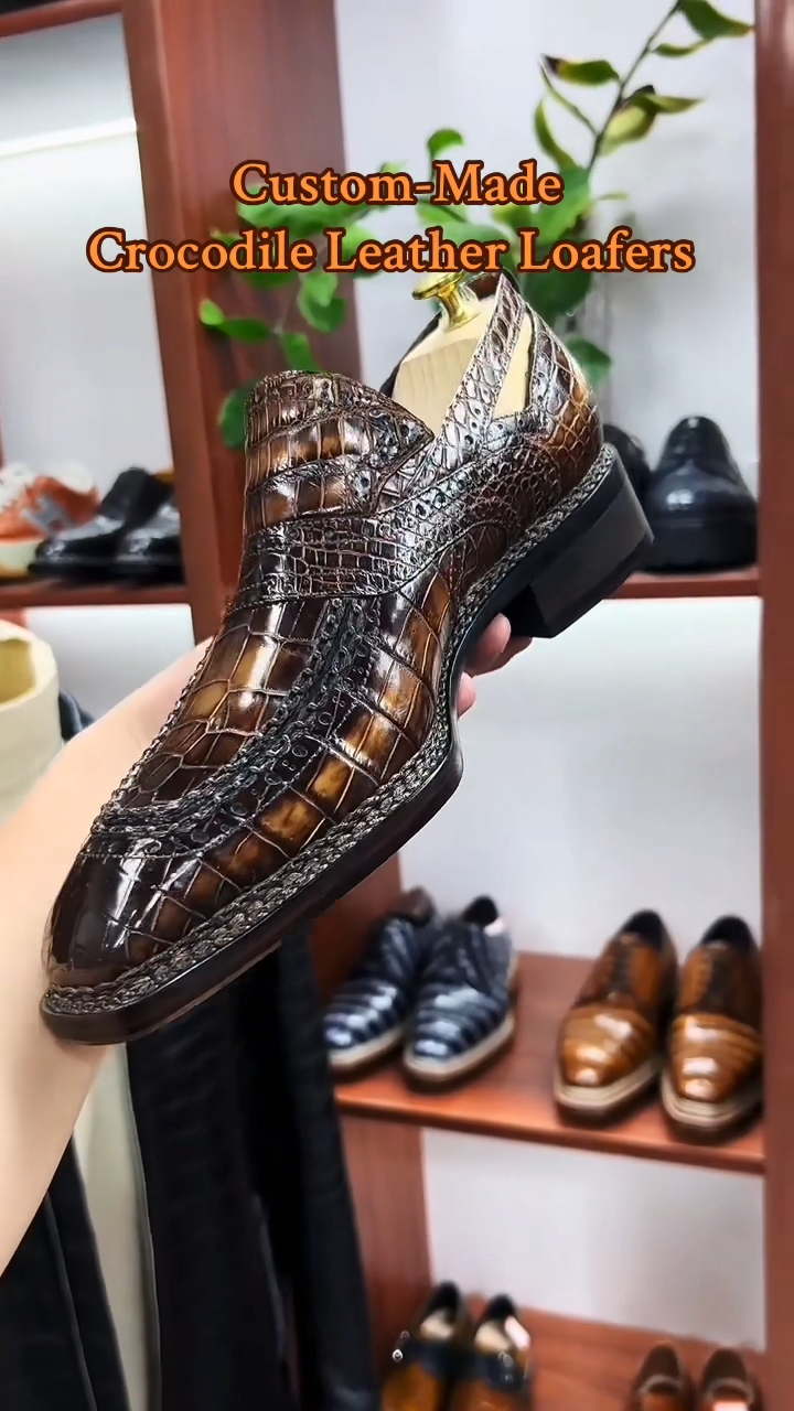 Custom-made crocodile leather loafers