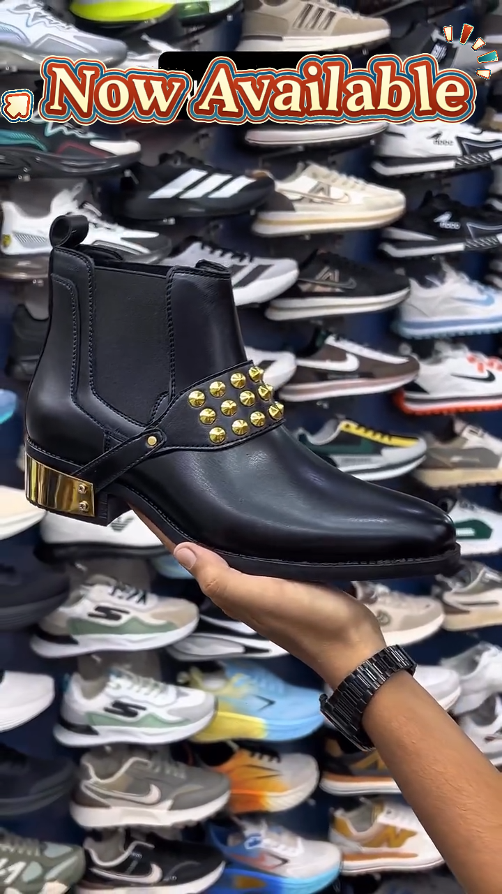 Riveted Buckle Leather Ankle Boots