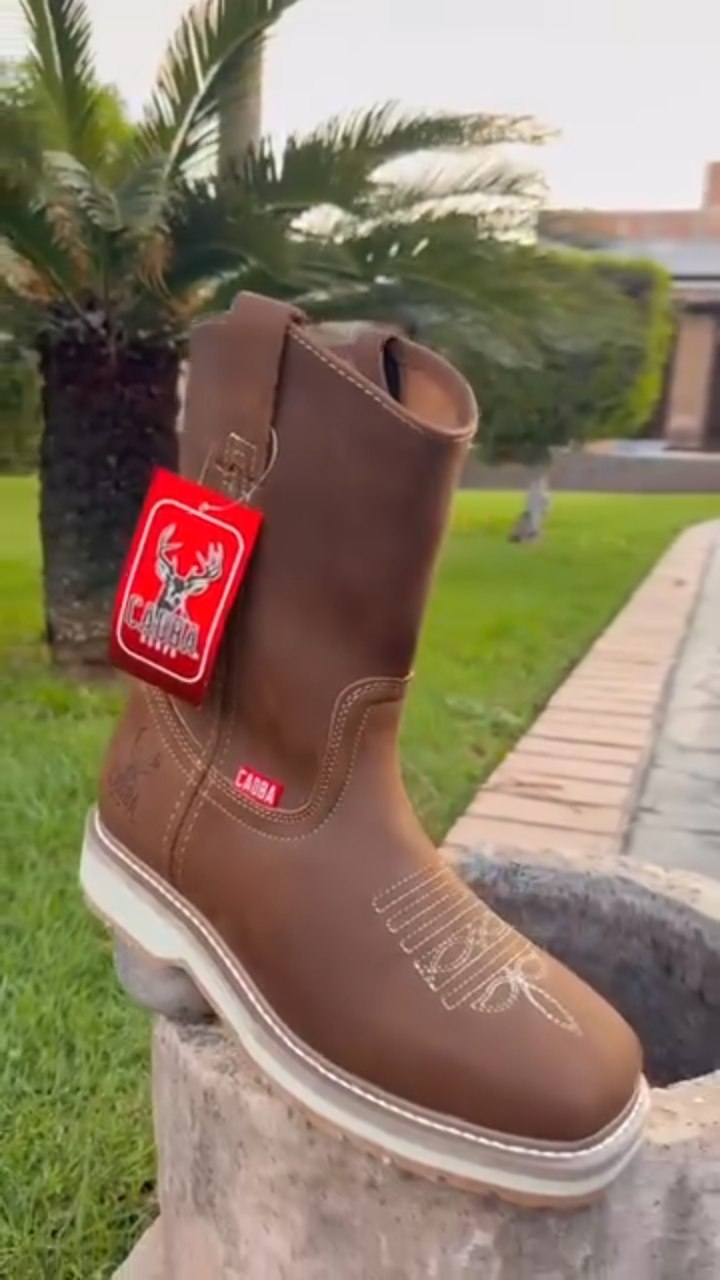 Men's Genuine Leather Flat-Sole Denim Work Boots