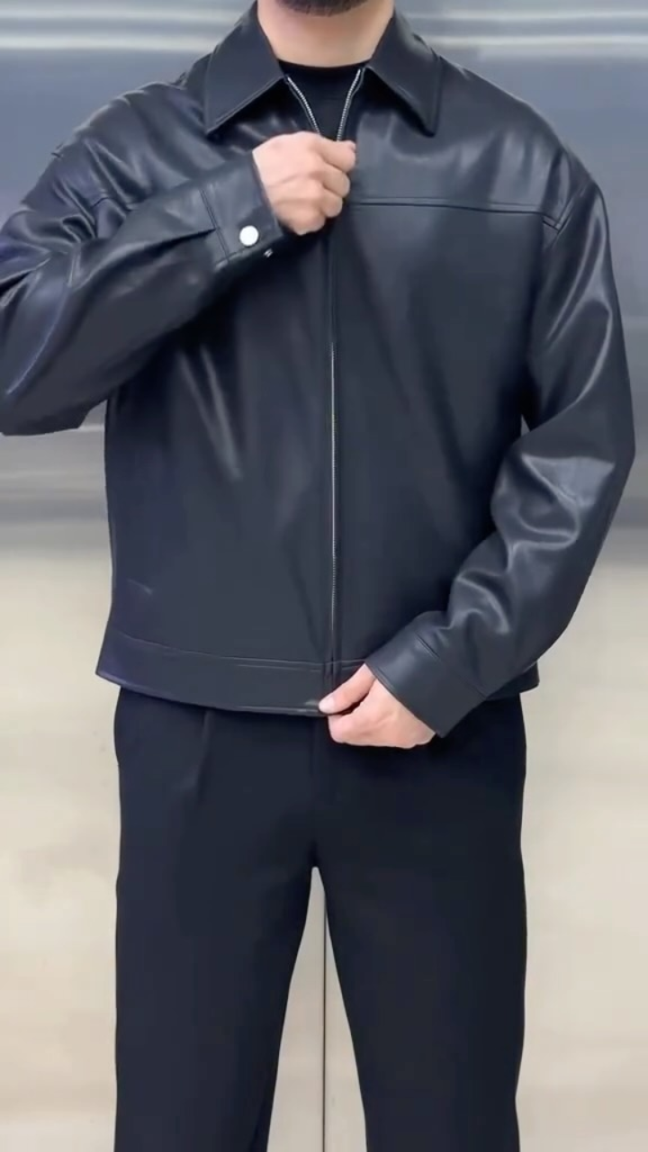 2026 Men's Black Leather Jacket