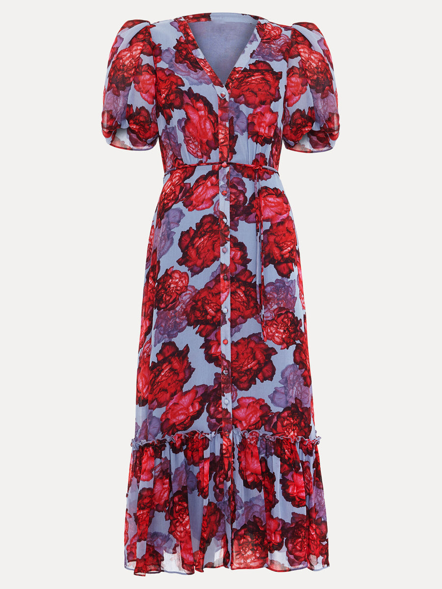 Printed Puff Sleeve Midi Dress