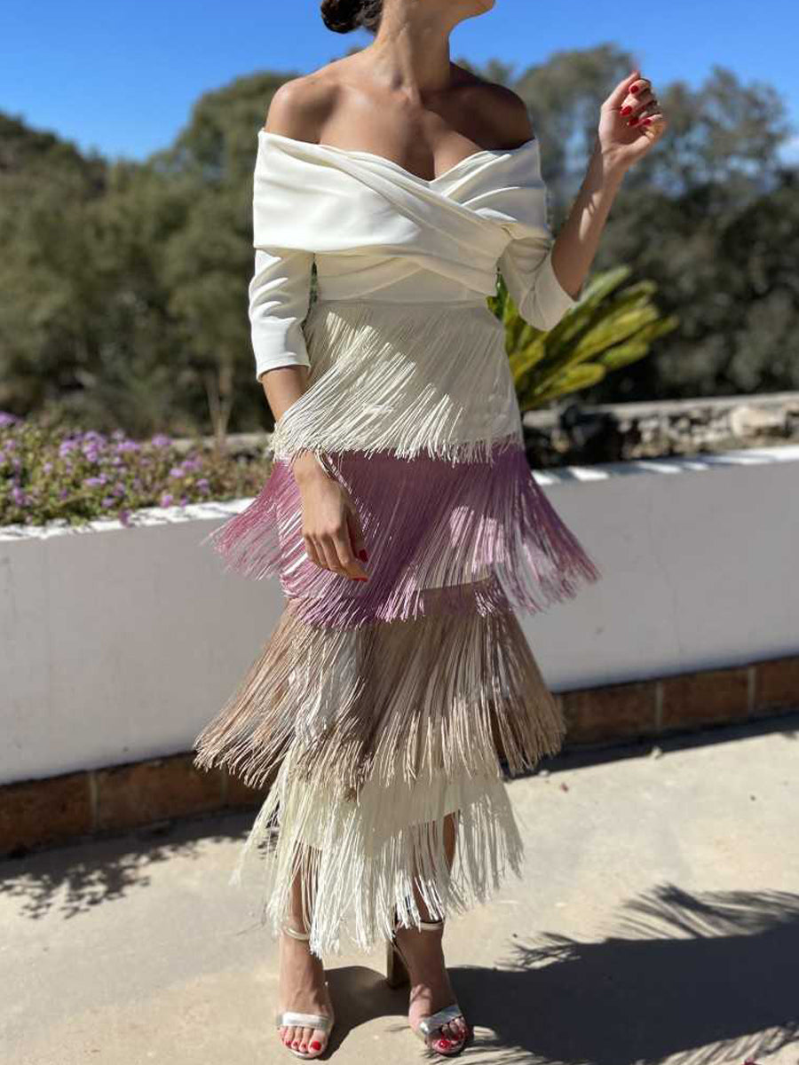 Off Shoulder Elegant Fringe Dress