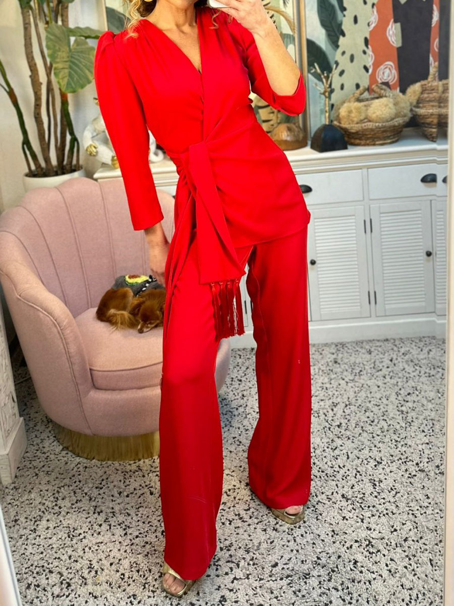 Lace Up Tassels Two Pieces Set