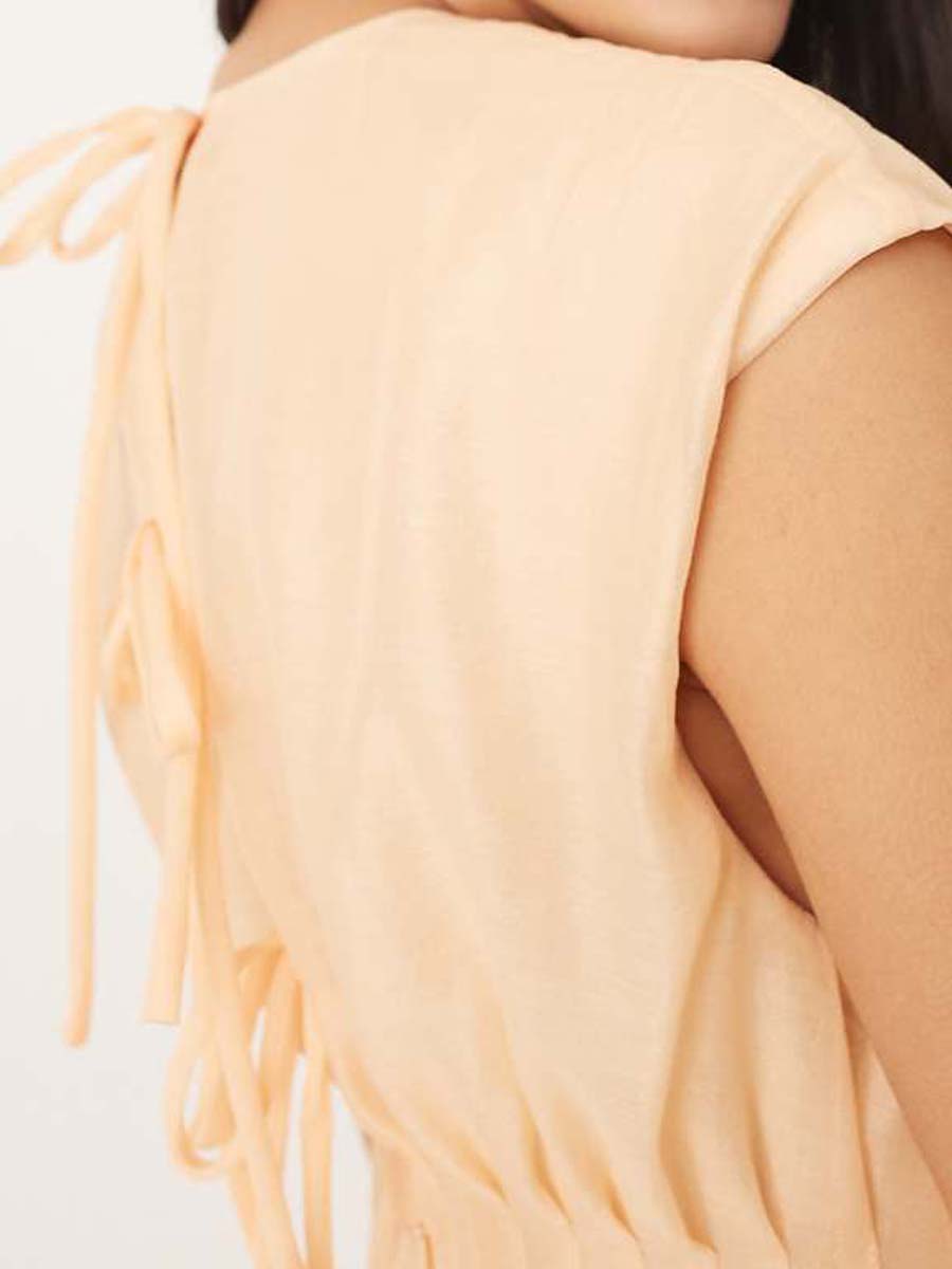 Sleeveless V-neck Pleat Waist Midi Dress