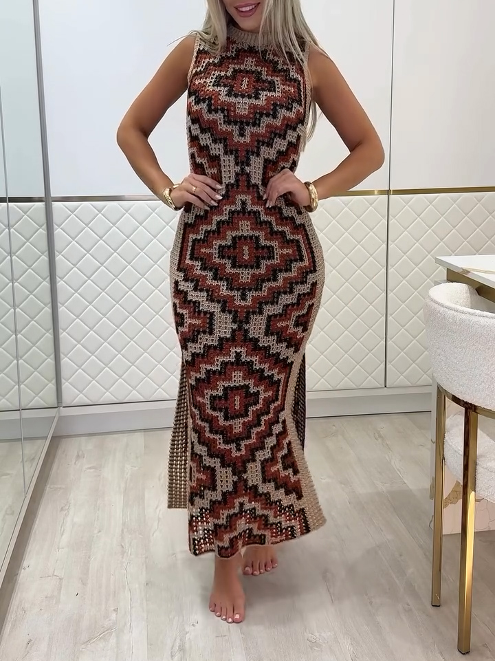 Knitted sleeveless casual slit stretch dress