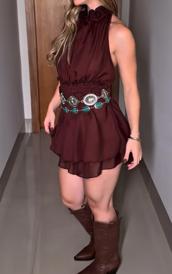 Halter neck elastic waist dress