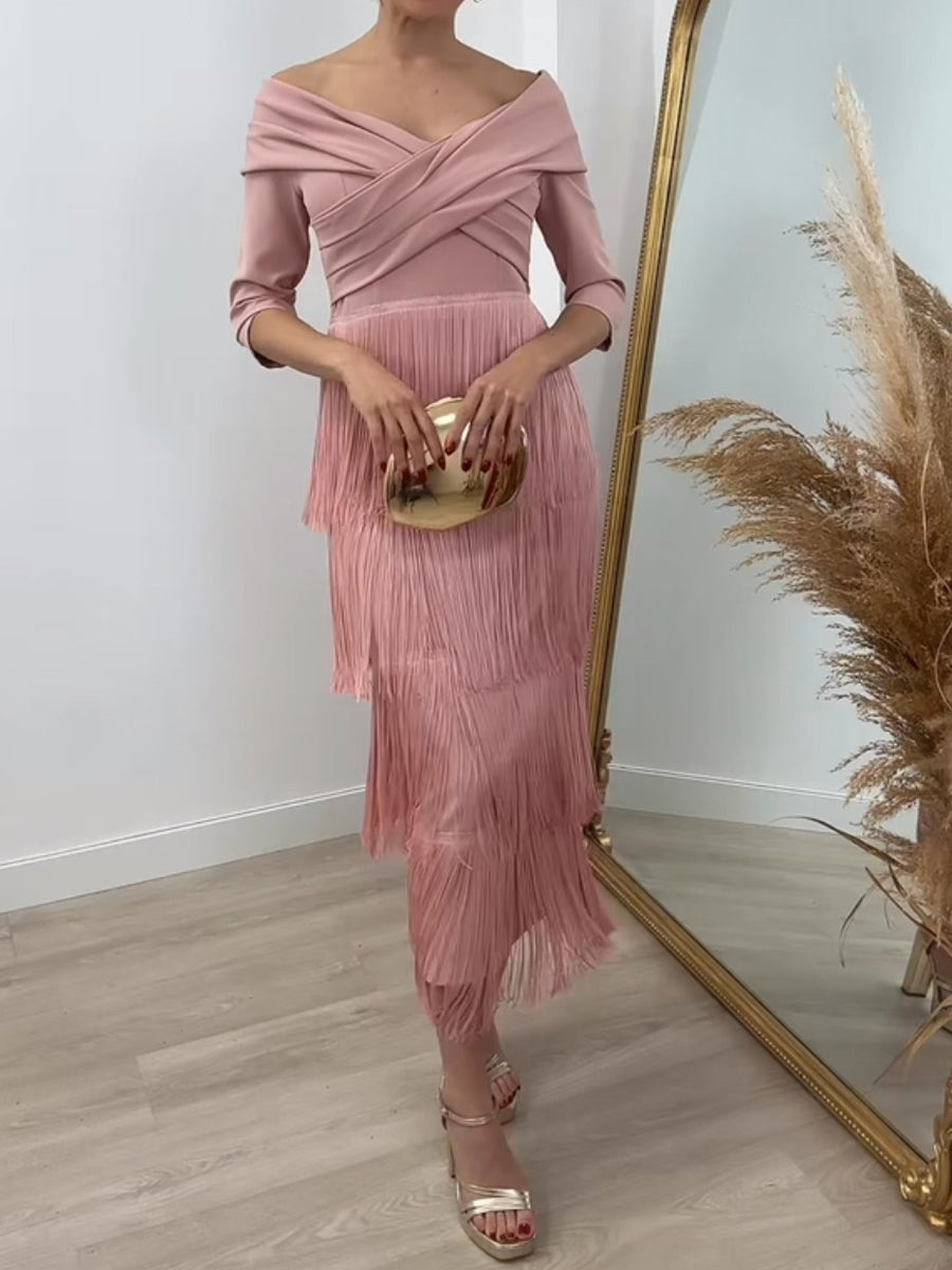 Off Shoulder Elegant Fringe Dress