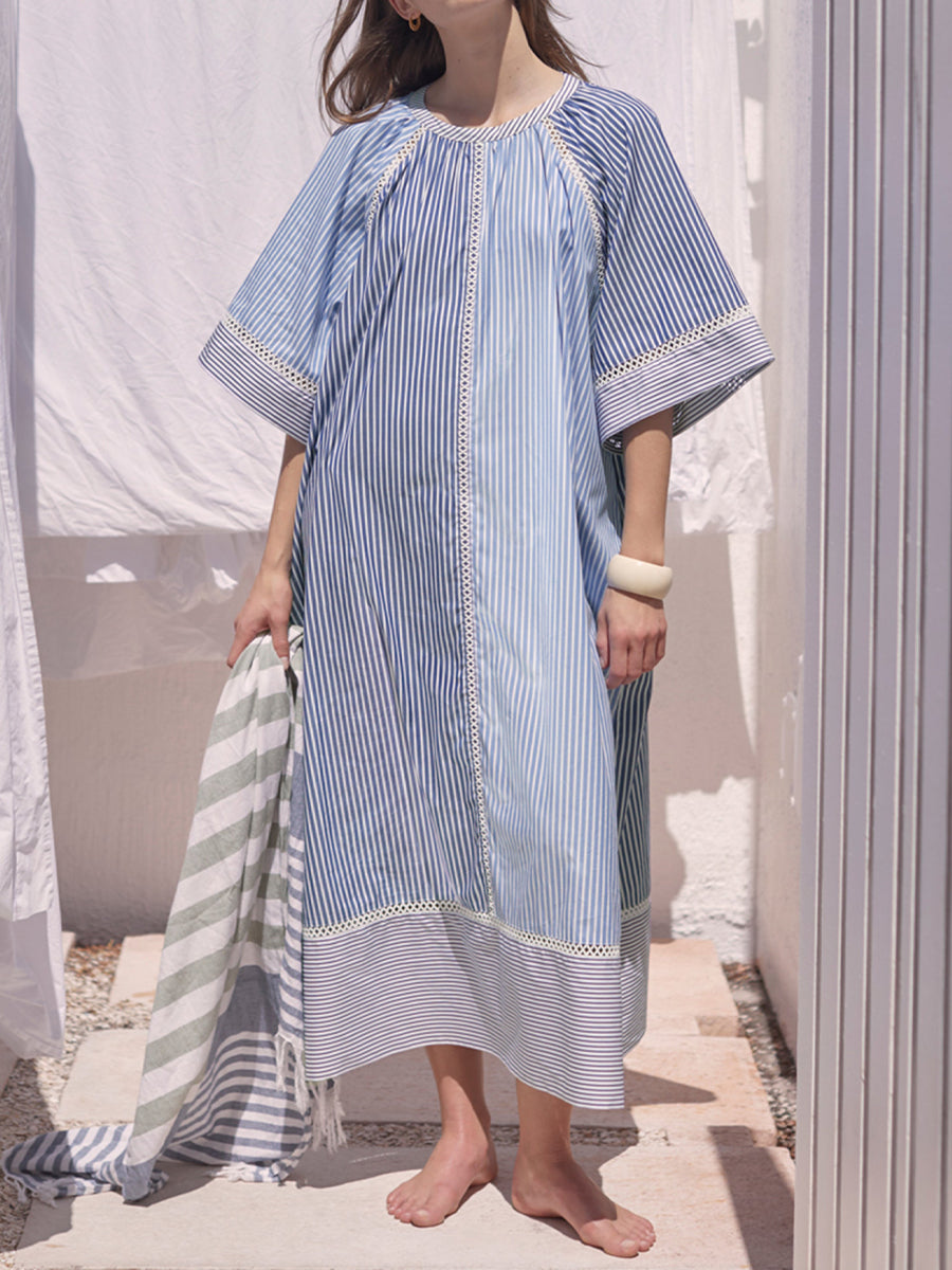 Striped Print Loose Belted Dress