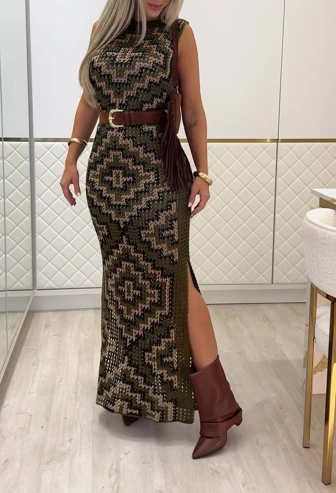 Knitted sleeveless casual slit stretch dress
