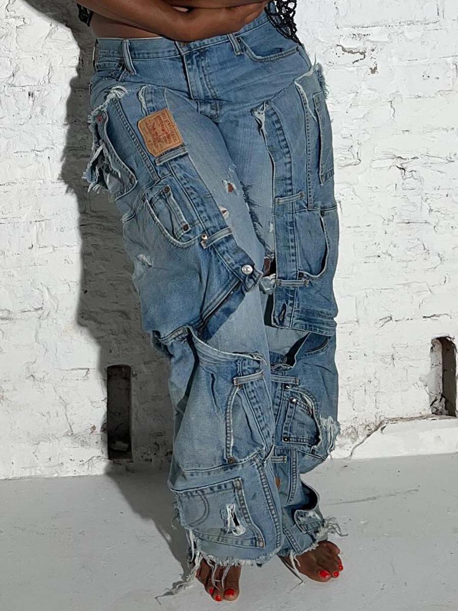 Distressed Patchwork Jeans