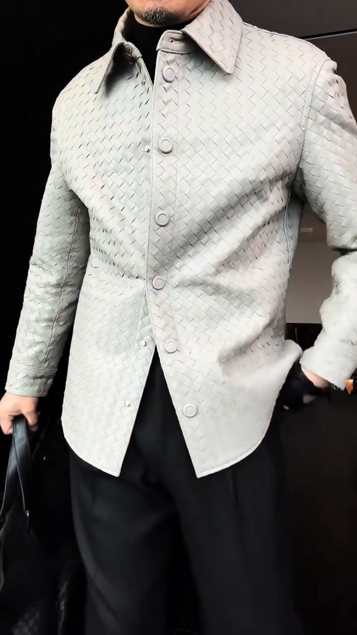 Braided Leather Shirt Jacket