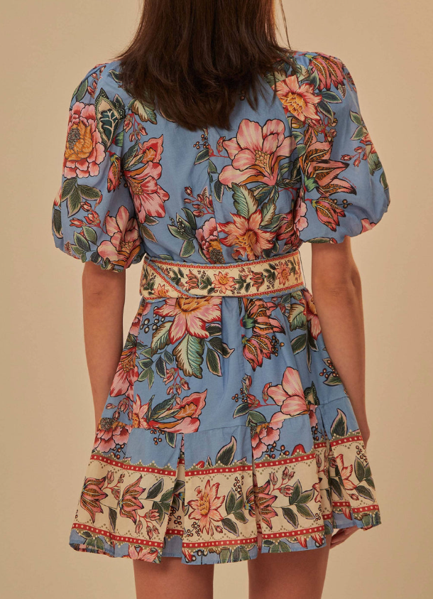 Adorable Printed Blue Short Dress