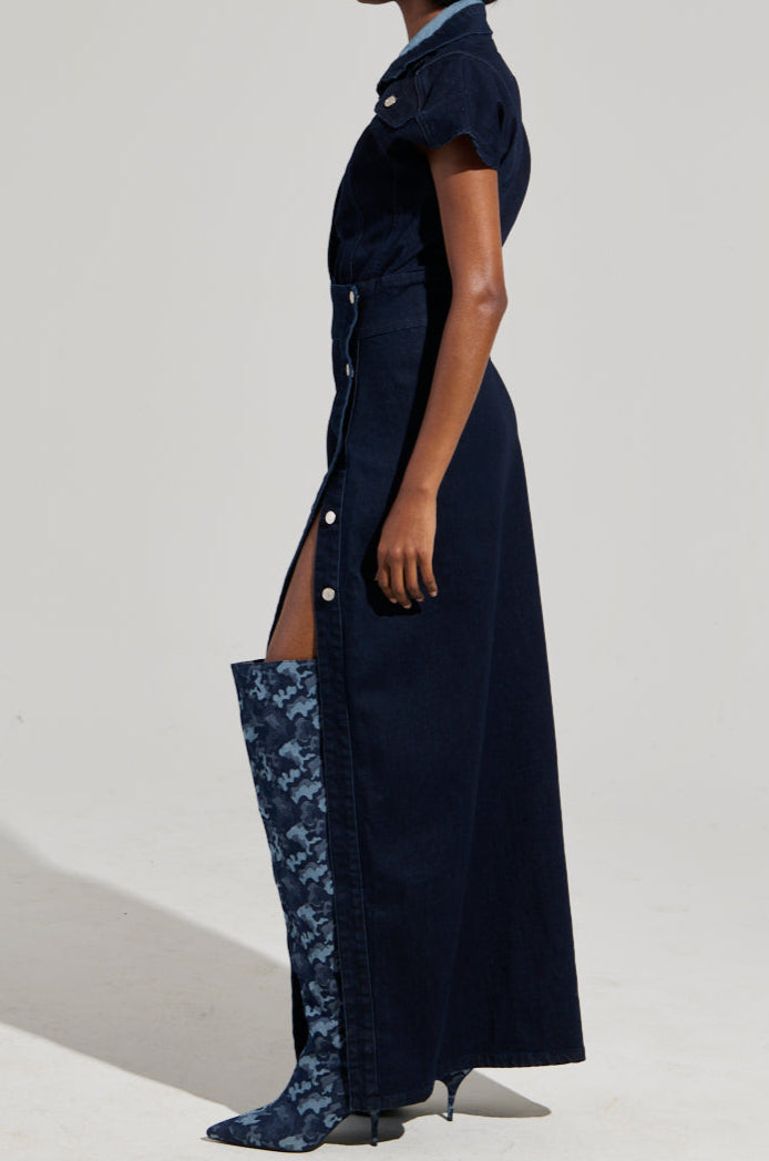 Lapel Button Slit Fashion Denim Dress