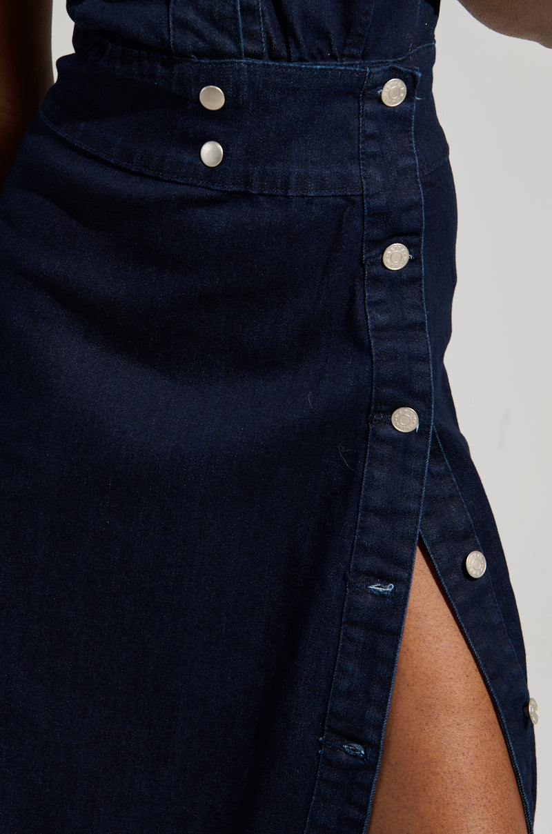 Lapel Button Slit Fashion Denim Dress