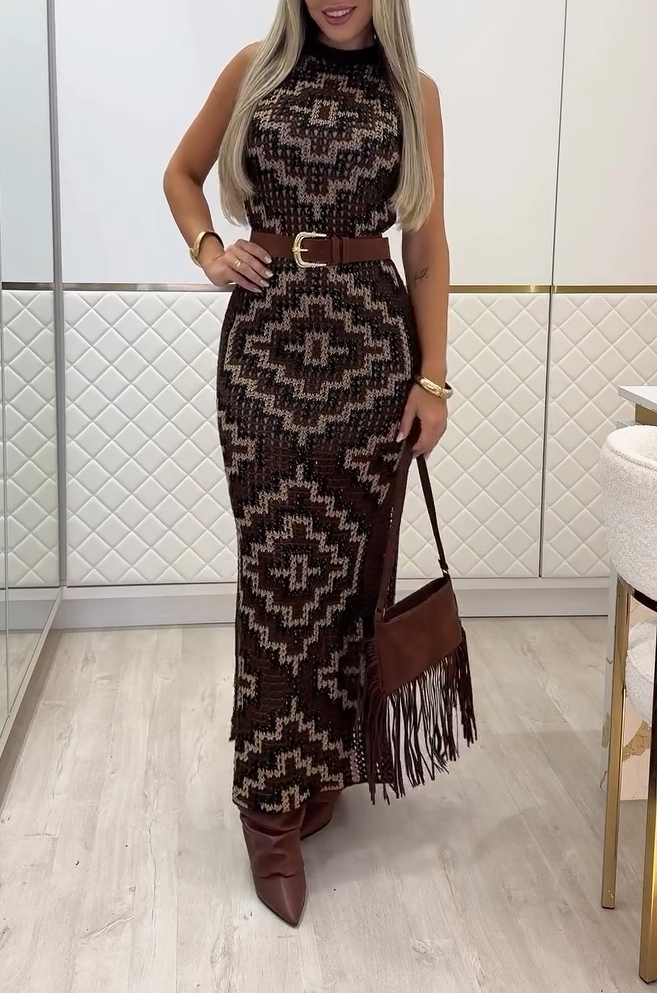 Knitted sleeveless casual slit stretch dress