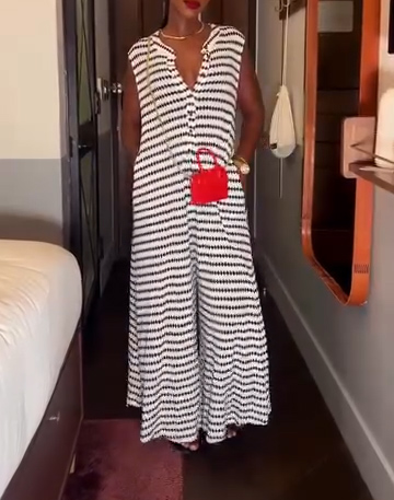 Striped Loose Casual Sleeveless Jumpsuit