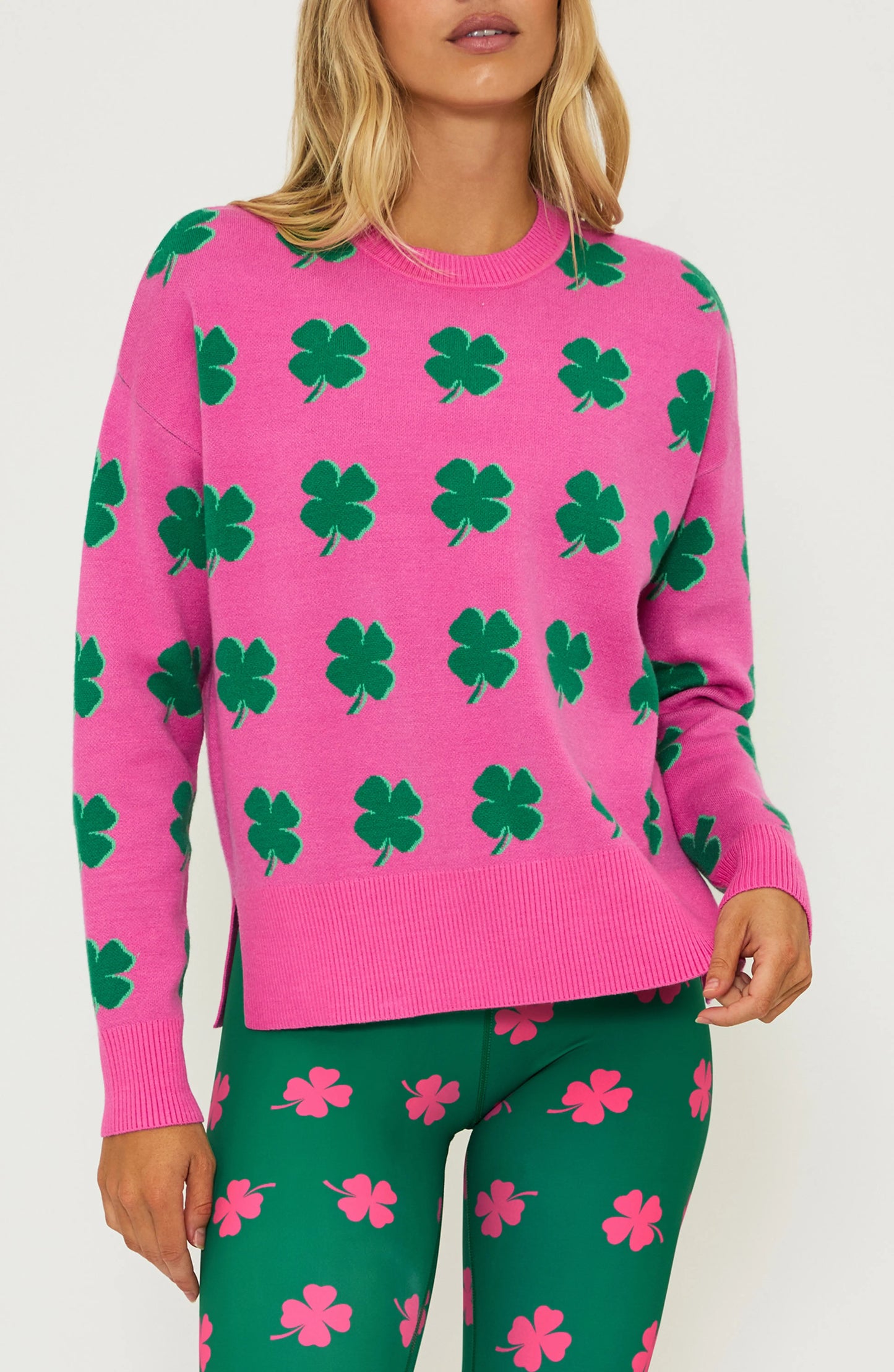 Four Leaf Clover Jacquard Crewneck Sweater