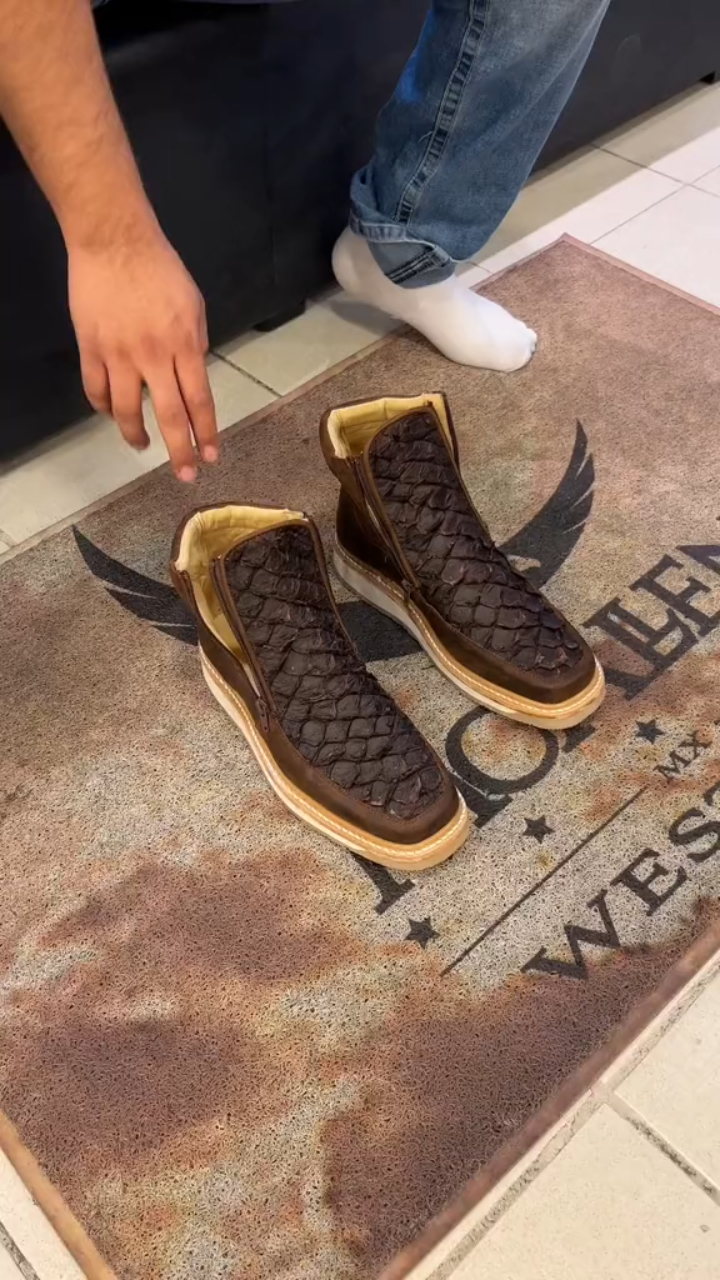 Men's Coffee Brown High-Top Double-Zip Shoes