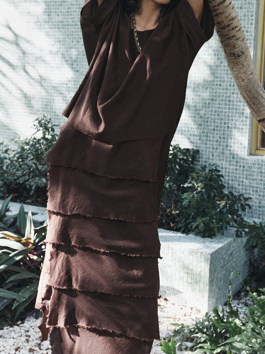 Ruffled Hem Side Slit Midi Dress