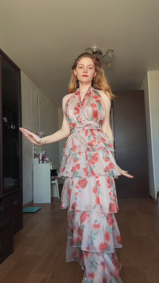 High waisted floral V-neck maxi dress