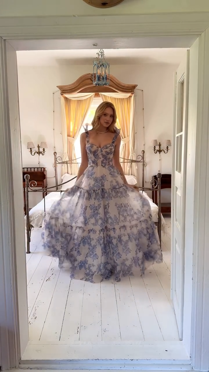 Elegant French Floral Off-Shoulder Long Dress