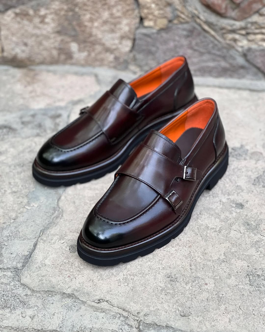 Santoni buckle leather shoes