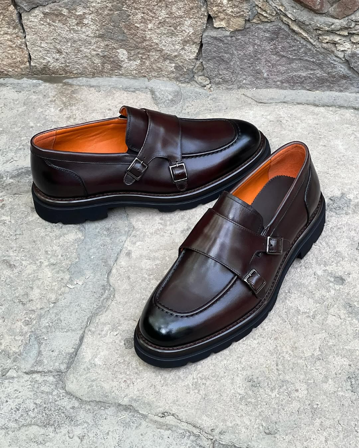 Santoni buckle leather shoes