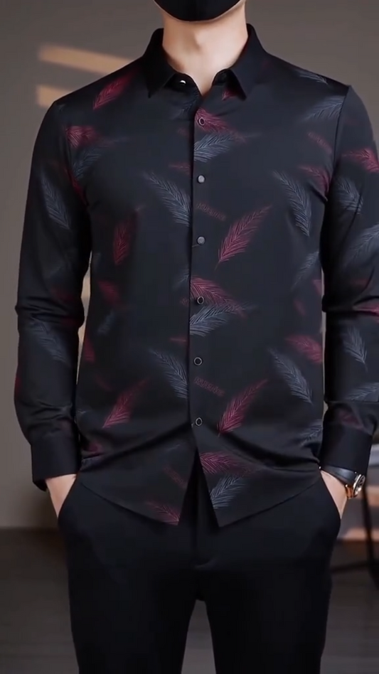 2025 Fall New Arrival Feather Print Fashion Casual Long Sleeve