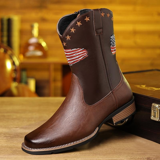 Men's Square-Toe Classic Embroidered Style Cowboy Boots