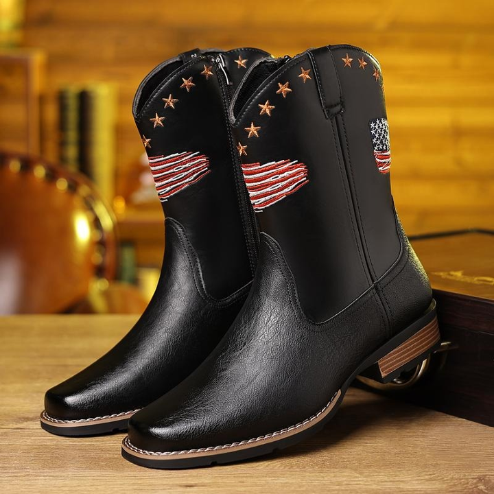Men's Square-Toe Classic Embroidered Style Cowboy Boots