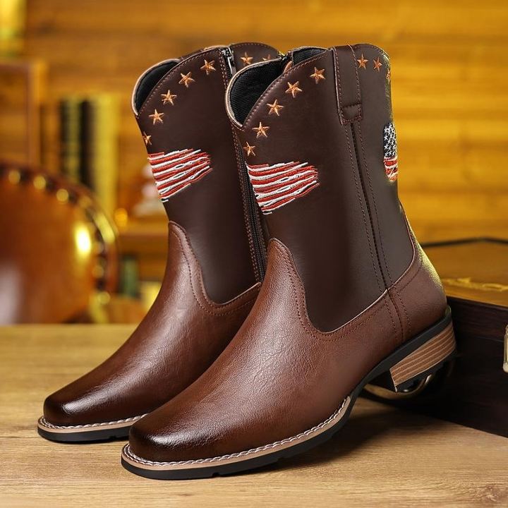 Men's Square-Toe Classic Embroidered Style Cowboy Boots