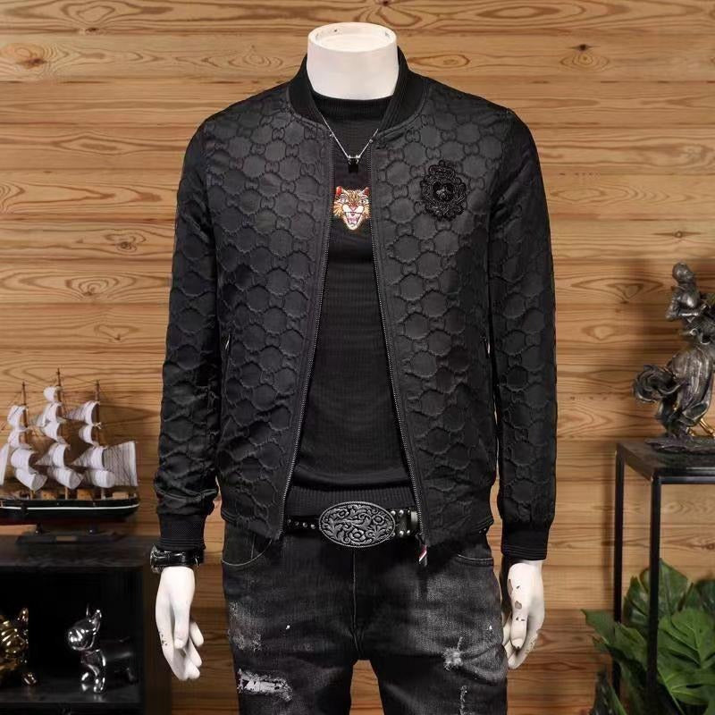 Thin Embroidered Badge Baseball Collar Jacket