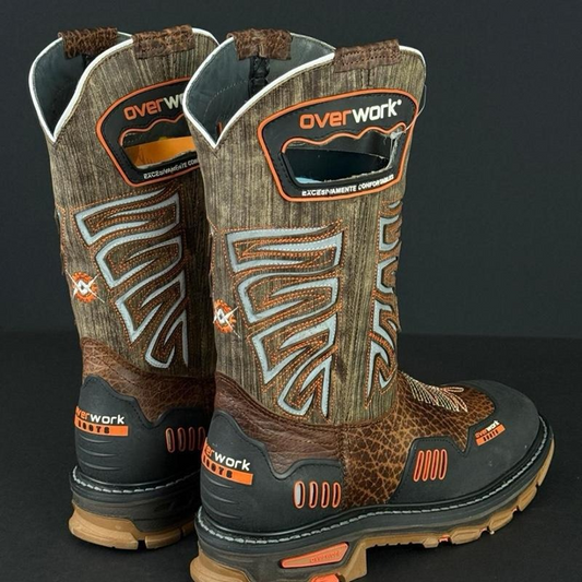 Men's 2025 Coffee Shoulder Soft Square Toe Work Boots