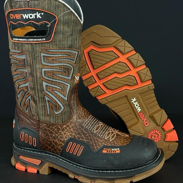 Men's 2025 Coffee Shoulder Soft Square Toe Work Boots