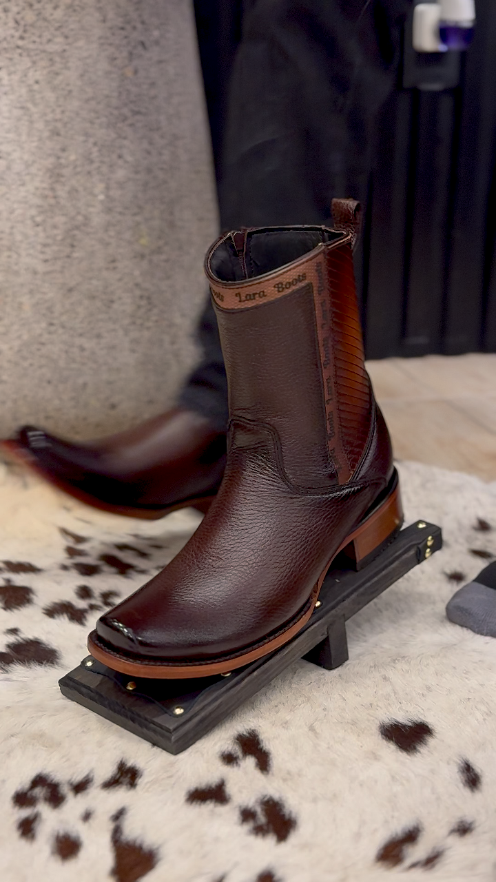 Classic Vintage Wide Leather Boots With Low Heel