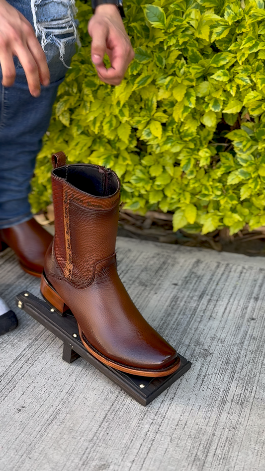 Classic Vintage Wide Leather Boots With Low Heel