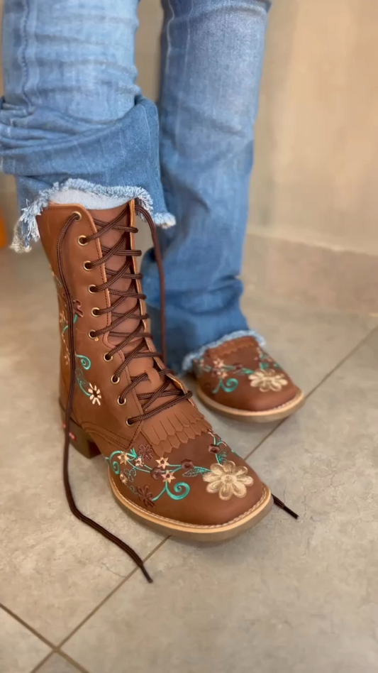 Women's Carved Leather Cowboy Boots